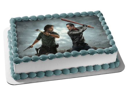 The Walking Dead Negan and Rick with Weapons Edible Cake Topper Image ABPID03450 on Sale