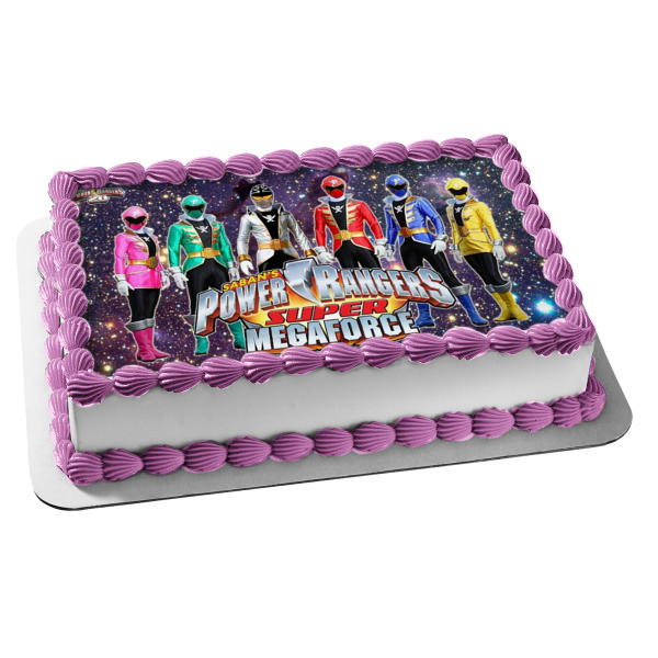 Saban s Power Rangers Super Mega Force Pink Ranger Green Ranger Red Ranger Yellow Ranger Blue Ranger Gold Ranger and the White Ranger Edible Cake Topper Image ABPID03403 For Discount