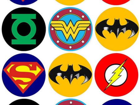 Superhero Logo Superman Batman the Flash Wonder Woman and Green Lantern Edible Cupcake Topper Images ABPID03442 Sale