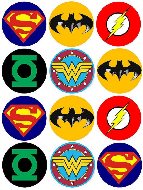 Superhero Logo Superman Batman the Flash Wonder Woman and Green Lantern Edible Cupcake Topper Images ABPID03442 Sale