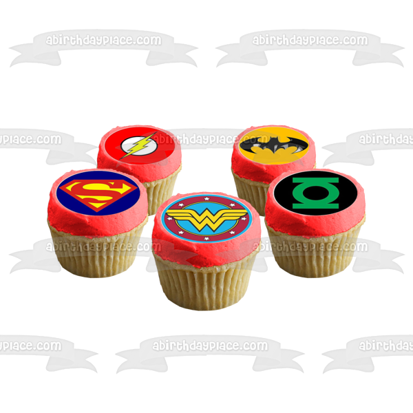 Superhero Logo Superman Batman the Flash Wonder Woman and Green Lantern Edible Cupcake Topper Images ABPID03442 Sale