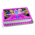 Frozen Anna Elsa Pink Ball Gowns and Flowers Edible Cake Topper Image ABPID01271 Hot on Sale