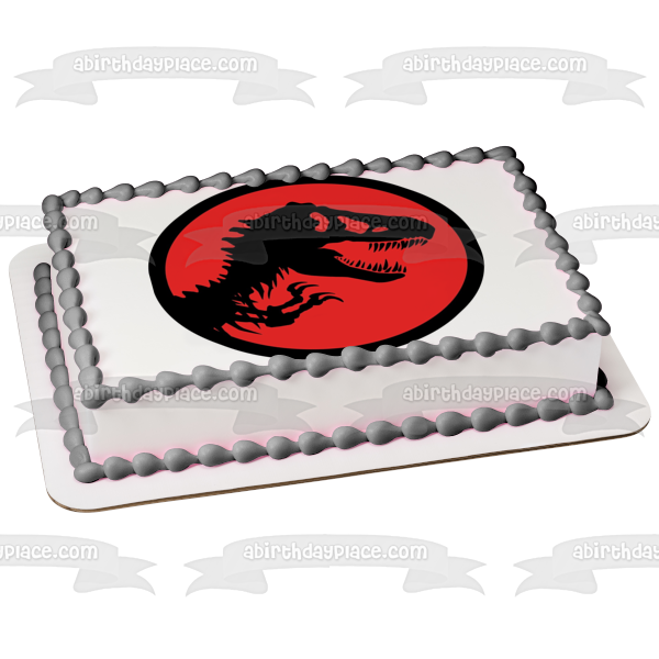 Jurassic Park Logo Tyrannosaurus Rex Red Background Edible Cake Topper Image ABPID01207 Cheap