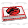 Jurassic Park Logo Tyrannosaurus Rex Red Background Edible Cake Topper Image ABPID01207 Cheap