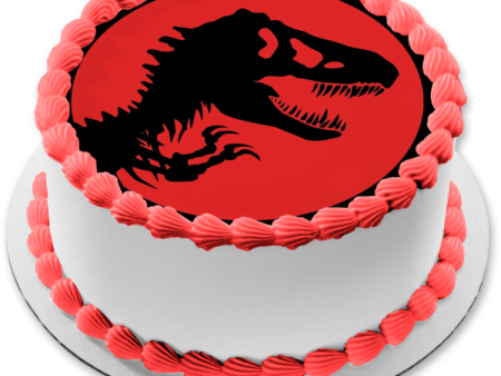 Jurassic Park Logo Tyrannosaurus Rex Red Background Edible Cake Topper Image ABPID01207 Cheap