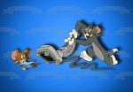 Tom and Jerry Chasing with a Vaccuum and a Blue Background Edible Cake Topper Image ABPID01405 Discount