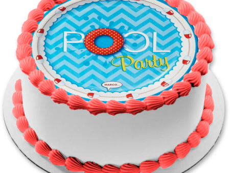 Pool Party Blue Background Swim Ring Edible Cake Topper Image ABPID00953 on Sale