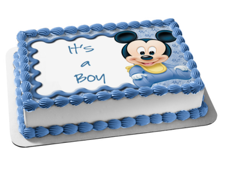 Baby Mickey Mouse It s a Boy Baby Shower Edible Cake Topper Image ABPID01900 on Sale