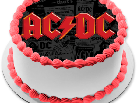 AC DC Red Logo Newspaper Background Edible Cake Topper Image ABPID01097 Online now