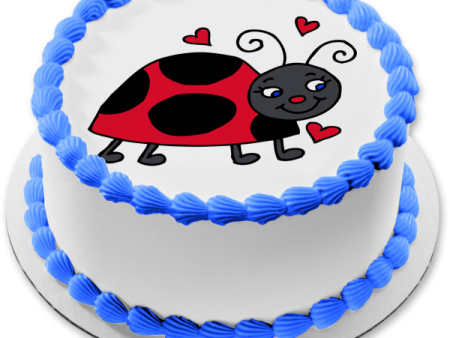 Ladybug Lady Bird Lady Beetle and Hearts Edible Cake Topper Image ABPID01823 Discount