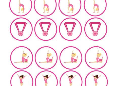 Gymnastics Girls Poses Pink Medals Edible Cupcake Topper Images ABPID01344 For Discount