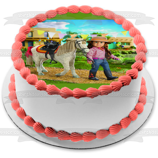 American Girl Saige White Horse Edible Cake Topper Image ABPID01032 Supply