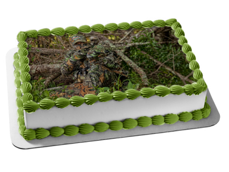 Hunter Gun Camouflage Camo Trees Leaves Edible Cake Topper Image ABPID01399 on Sale