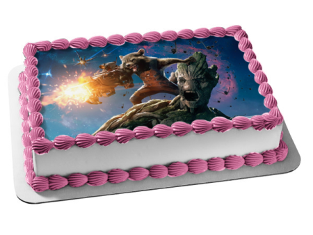 Groot and Rocket Machine Gun Edible Cake Topper Image ABPID01164 For Discount