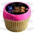 Five Night s at Freddy Babies Chica Bonnie Cupcake with a Black Background Edible Cake Topper Image ABPID01489 For Discount