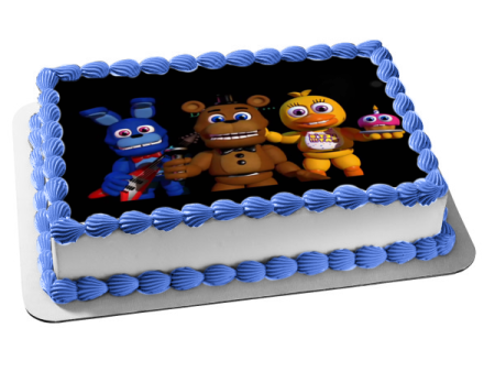 Five Night s at Freddy Babies Chica Bonnie Cupcake with a Black Background Edible Cake Topper Image ABPID01489 For Discount