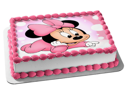 Baby Minnie Mouse Laying Down Circles Edible Cake Topper Image ABPID00976 Fashion