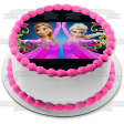 Frozen Anna Elsa Pink Ball Gowns and Flowers Edible Cake Topper Image ABPID01271 Hot on Sale