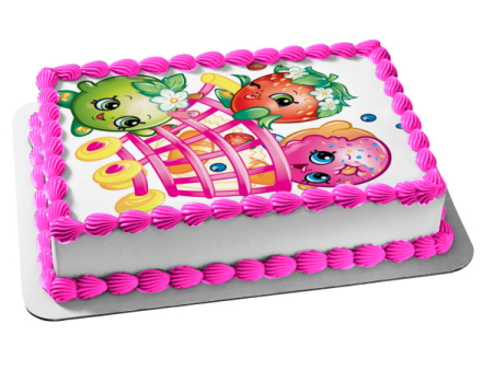 Shopkins Shopping Cart D Lish Donut Strawberry Kiss and Apple Blossom Edible Cake Topper Image ABPID01316 Hot on Sale