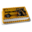 Transformers Autobot Bumblebee Standing Logo with a Yellow Background Edible Cake Topper Image ABPID01233 Online Hot Sale