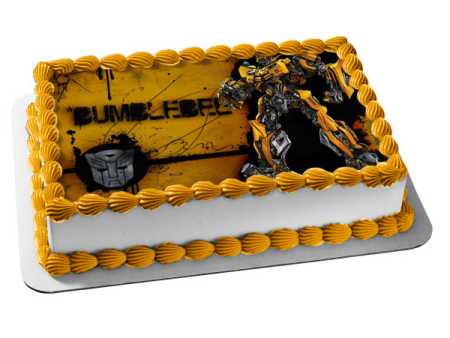 Transformers Autobot Bumblebee Standing Logo with a Yellow Background Edible Cake Topper Image ABPID01233 Online Hot Sale