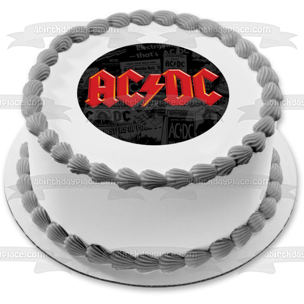 AC DC Red Logo Newspaper Background Edible Cake Topper Image ABPID01097 Online now