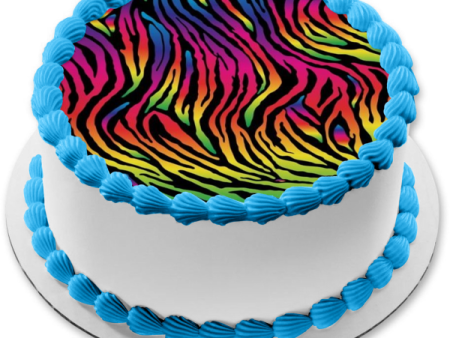 Rainbow Zebra Pattern Edible Cake Topper Image ABPID01095 Fashion