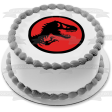 Jurassic Park Logo Tyrannosaurus Rex Red Background Edible Cake Topper Image ABPID01207 Cheap