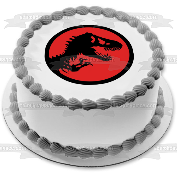 Jurassic Park Logo Tyrannosaurus Rex Red Background Edible Cake Topper Image ABPID01207 Cheap