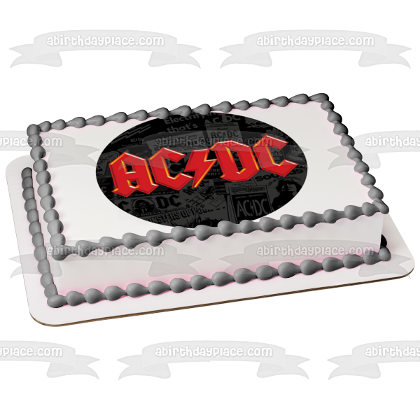 AC DC Red Logo Newspaper Background Edible Cake Topper Image ABPID01097 Online now